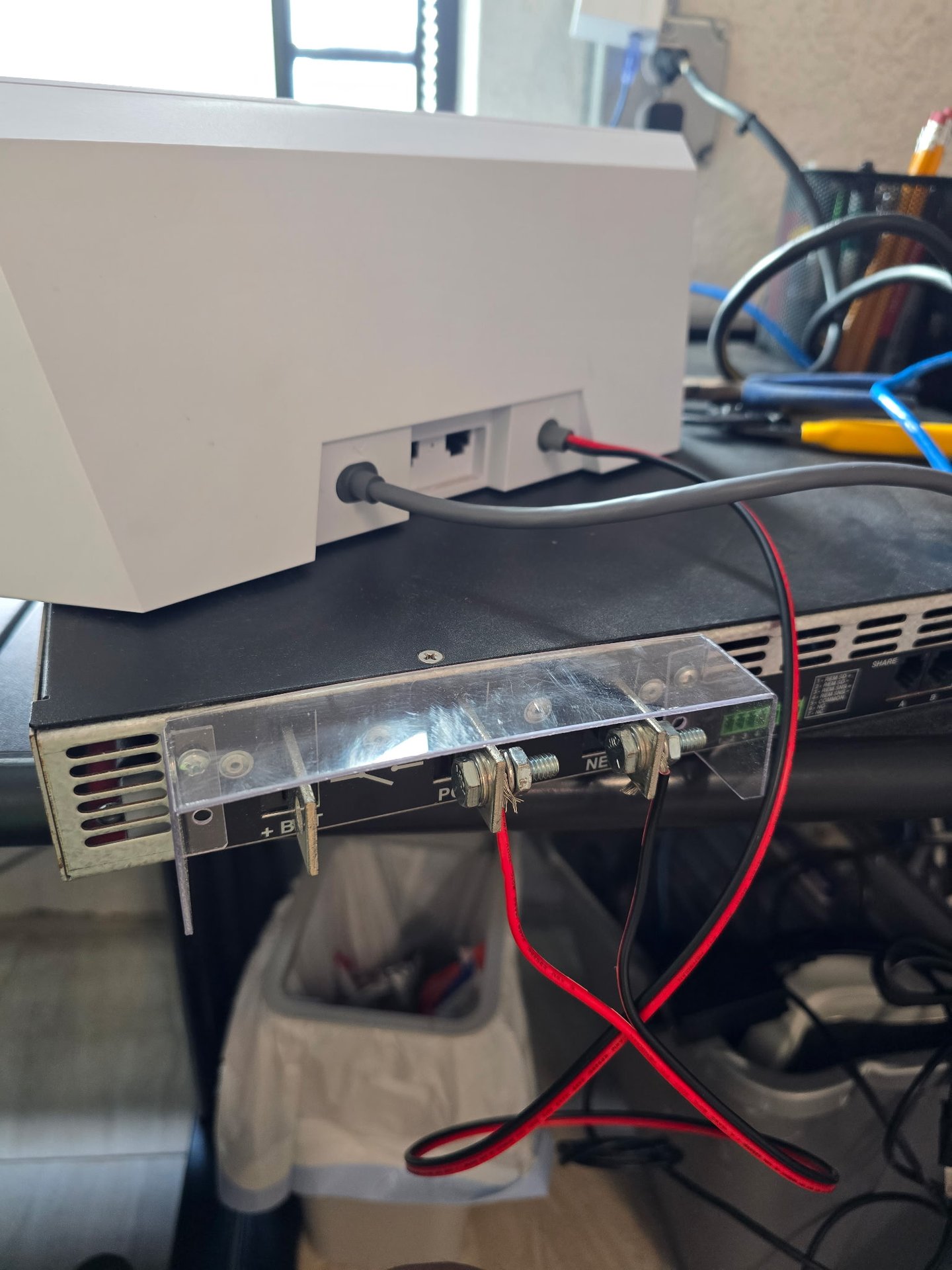 Starlink Gen 3 router fed by DC leads on the bench